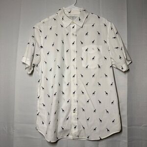 Banana Republic Button Down Shirt Large White Giraffe Print Slim Fit Luxe Poplin